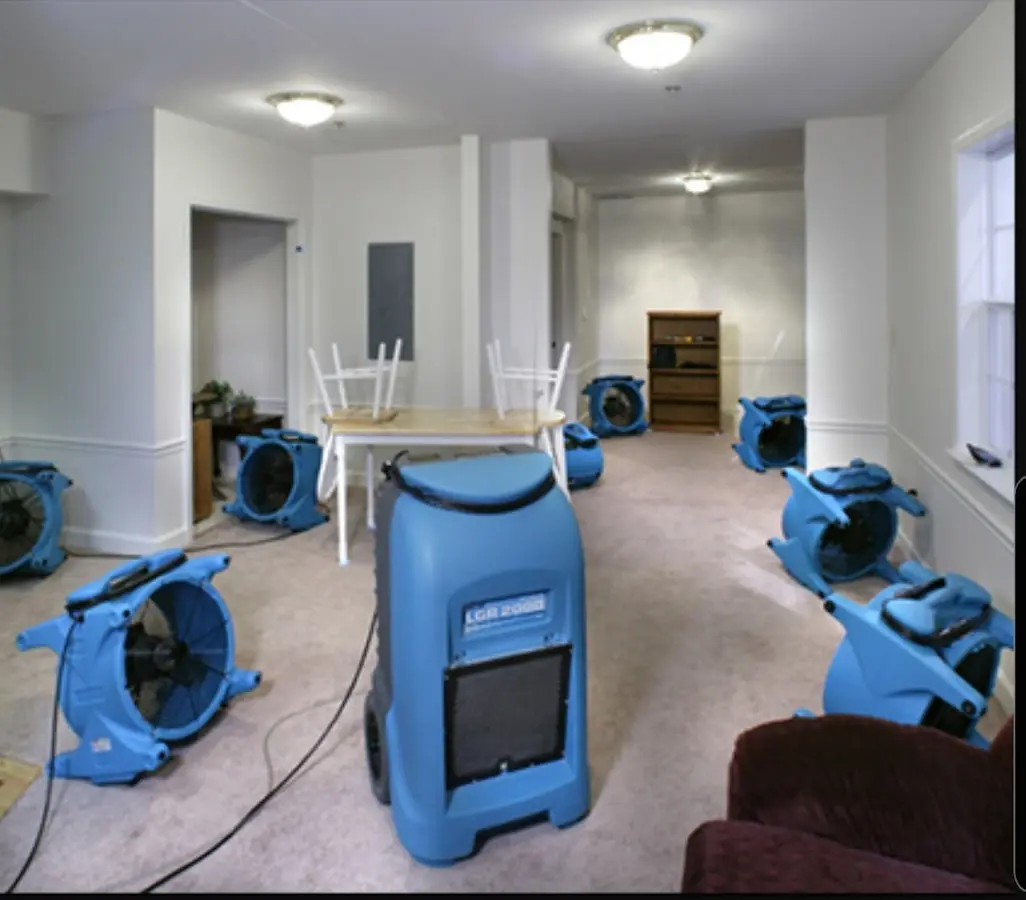 Air movers and dehumidifier setup for Water Damage Restoration in Prior Lake